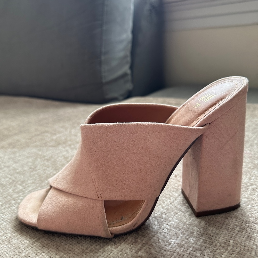 Blush pink H&M heeled mules, size 8